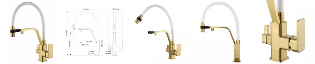 Смеситель для кухни с гибким изливом и подключением фильтра WONZON & WOGHAND, Брашированное золото (WW-88458013-BG(MW)) · без серии, Wonzon & Woghand, WW-88458013-BG(MW)