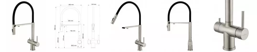 Смеситель для кухни с гибким изливом и подключением фильтра WONZON & WOGHAND, Брашированный никель (WW-88458009-BN) · без серии, Wonzon & Woghand, WW-88458009-BN