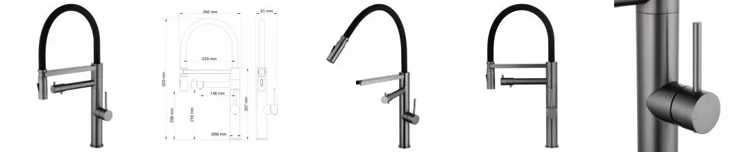 Смеситель для кухни с гибким изливом и подключением фильтра WONZON & WOGHAND, Тёмный графит (WW-88458007-BGM) · без серии, Wonzon & Woghand, WW-88458007-BGM