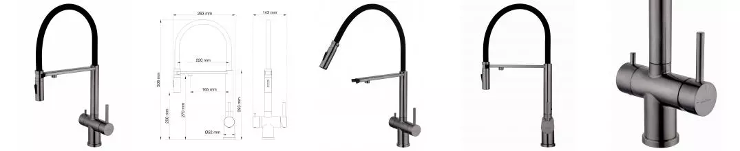 Смеситель для кухни с гибким изливом и подключением фильтра WONZON & WOGHAND, Темный графит (WW-88458009-BGM) · без серии, Wonzon & Woghand, WW-88458009-BGM