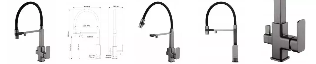 Смеситель для кухни с гибким изливом и подключением фильтра WONZON & WOGHAND, Темный графит (WW-88458012-BGM ) · без серии, Wonzon & Woghand, WW-88458012-BGM