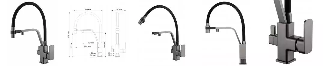 Смеситель для кухни с гибким изливом и подключением фильтра WONZON & WOGHAND, Темный графит (WW-88458013-BGM) · без серии, Wonzon & Woghand, WW-88458013-BGM