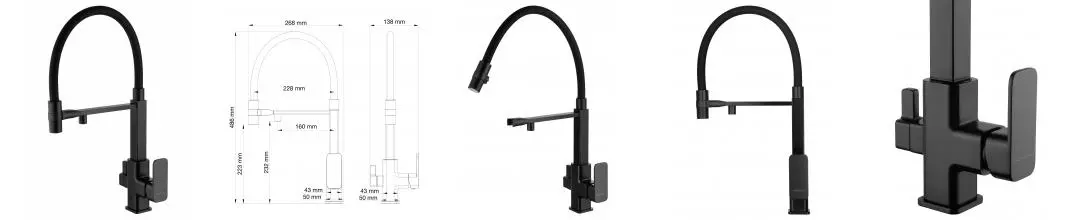 Смеситель для кухни с гибким изливом и подключением фильтра WONZON & WOGHAND, Черный матовый (WW-88458012-MB) · без серии, Wonzon & Woghand, WW-88458012-MB