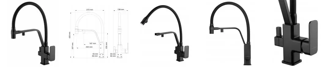 Смеситель для кухни с гибким изливом и подключением фильтра WONZON & WOGHAND, Черный матовый (WW-88458013-MB) · без серии, Wonzon & Woghand, WW-88458013-MB