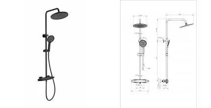 Душевая система с термостатом WONZON & WOGHAND NEO, Черный матовый (WW-B3035-A1-MB) · Neo, Wonzon & Woghand, WW-B3035-A1-MB