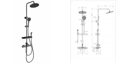 Душевая система с термостатом WONZON & WOGHAND Plate, Темный графит (WW-C3017-A1-BGG) · Plate, Wonzon & Woghand, WW-C3017-A1-BGG