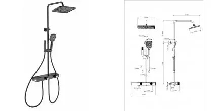 Душевая система с термостатом WONZON & WOGHAND Shelf, Черный матовый (WW-B4161-MB) · Shelf, Wonzon & Woghand, WW-B4161-MB