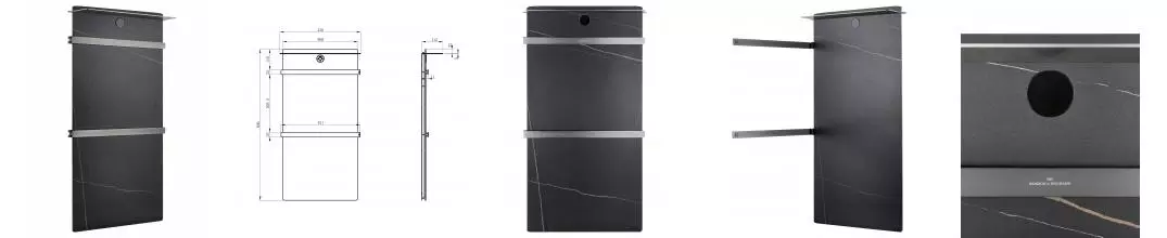 Полотенцесушитель электрический с каменной плитой Чёрный мрамор WONZON & WOGHAND STUTTGART, Тёмный графит (WW-A504-GM) · Stuttgart, Wonzon & Woghand, WW-A504-GM