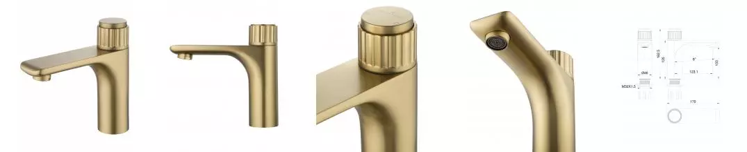 Смеситель для раковины «Wonzon & Woghand» Click WW-A40412-BG брашированное золото