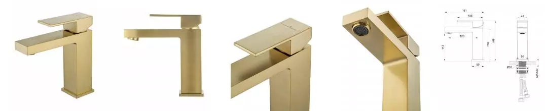 Смеситель для раковины «Wonzon & Woghand» Cube WW-88139016-BG брашированное золото
