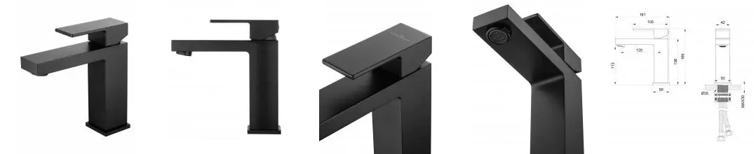Смеситель для раковины «Wonzon & Woghand» Cube WW-88139016-MB чёрный матовый