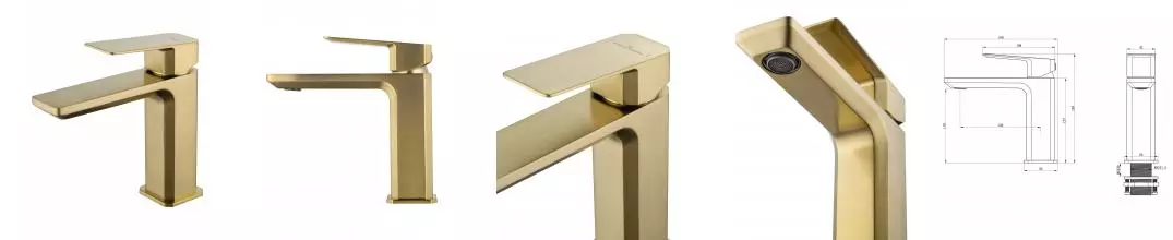 Смеситель для раковины «Wonzon & Woghand» Diamond WW-88139011-BG брашированное золото Смеситель для раковины «Wonzon & Woghand» Diamond WW-88139011-BG брашированное золото