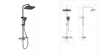 Душевая система с термостатом WONZON & WOGHAND ThermoKlick, Черный матовый (WW-B3098-A-MB) · Wonzon & Woghand, WW-B3098-A-MB