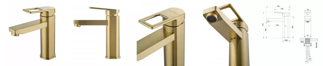 Смеситель для раковины «Wonzon & Woghand» Frame WW-88139010-BG брашированное золото Смеситель для раковины «Wonzon & Woghand» Frame WW-88139010-BG брашированное золото