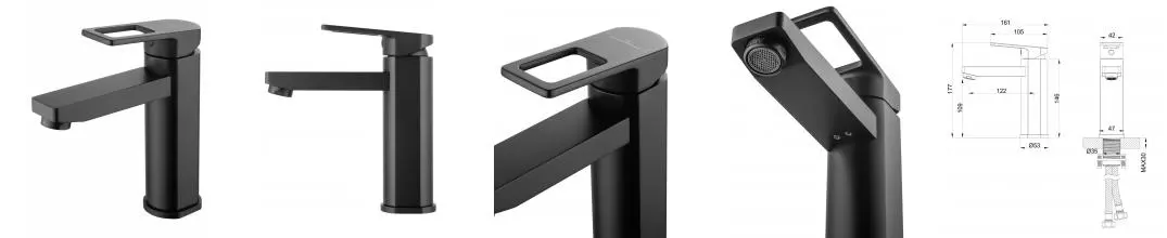 Смеситель для раковины «Wonzon & Woghand» Frame WW-88139010-MB чёрный матовый Смеситель для раковины «Wonzon & Woghand» Frame WW-88139010-MB чёрный матовый