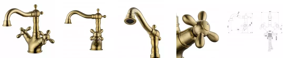 Смеситель для раковины «Wonzon & Woghand» Retro WW-88139020-BG брашированное золото Смеситель для раковины «Wonzon & Woghand» Retro WW-88139020-BG брашированное золото