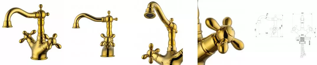 Смеситель для раковины «Wonzon & Woghand» Retro WW-88139020-PG золото Смеситель для раковины «Wonzon & Woghand» Retro WW-88139020-PG золото