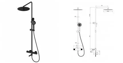 Душевая система с термостатом WONZON & WOGHAND, Черный матовый (WW-88739902-MB) · Wonzon & Woghand, WW-88739902-MB