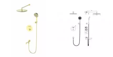 Душевая система с термостатом встраиваемая WONZON & WOGHAND STICK, Брашированное золото (WW-88929010-BG) · Stick, Wonzon & Woghand, WW-88929010-BG