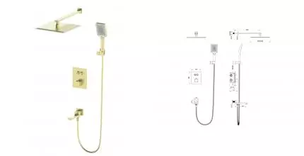 Душевая система с термостатом встраиваемая WONZON & WOGHAND, Брашированное золото (WW-88929003-BG) · Wonzon & Woghand, WW-88929003-BG