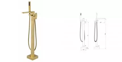 Напольный смеситель для ванны с душем «Wonzon & Woghand» Fit WW-88649009-BG брашированное золото