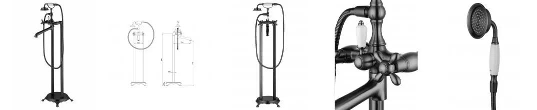 Напольный смеситель для ванны с душем «Wonzon & Woghand» Retro WW-88649020-BGM тёмный графит