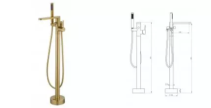 Напольный смеситель для ванны с душем «Wonzon & Woghand» Stick WW-88649901-BG брашированное золото Напольный смеситель для ванны с душем «Wonzon & Woghand» Stick WW-88649901-BG брашированное золото