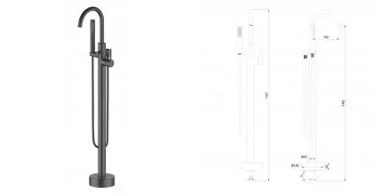 Напольный смеситель для ванны с душем «Wonzon & Woghand» Stick WW-88649017-BGM тёмный графит