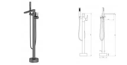 Напольный смеситель для ванны с душем «Wonzon & Woghand» Stick WW-88649901-BGM тёмный графит
