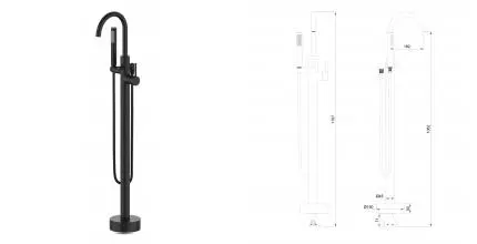 Напольный смеситель для ванны с душем «Wonzon & Woghand» Stick WW-88649017-MB чёрный матовый