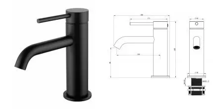Смеситель для раковины «Wonzon & Woghand» Stick WW-88139017-MB чёрный матовый Смеситель для раковины «Wonzon & Woghand» Stick WW-88139017-MB чёрный матовый