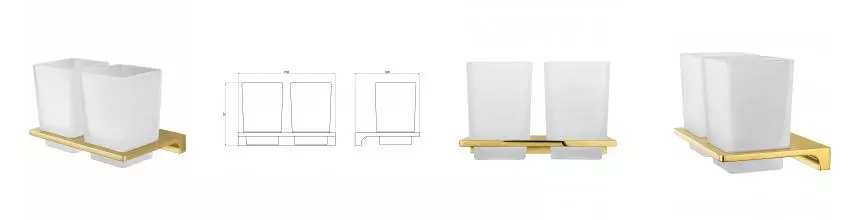 Два стакана для зубных щеток с держателем WONZON & WOGHAND ECLIPSE, Глянцевое золото (WW-9128-LG) · Eclipse, Wonzon & Woghand, WW-9128-LG