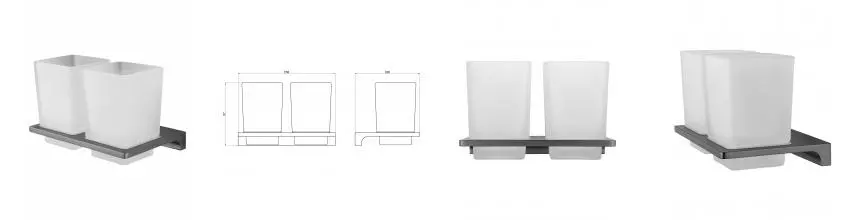 Два стакана для зубных щеток с держателем WONZON & WOGHAND ECLIPSE, Тёмный графит (WW-9128-GM) · Eclipse, Wonzon & Woghand, WW-9128-GM