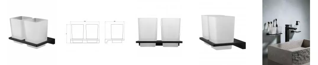 Два стакана для зубных щеток с держателем WONZON & WOGHAND ECLIPSE, Чёрный (WW-9128-BL) · Eclipse, Wonzon & Woghand, WW-9128-BL