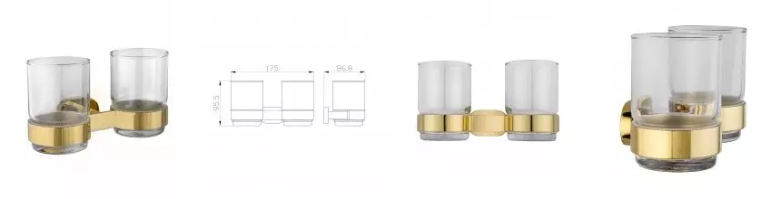 Два стакана для зубных щеток с держателем WONZON & WOGHAND FIRST, Глянцевое золото (WW-8428-LG) · First, Wonzon & Woghand, WW-8428-LG