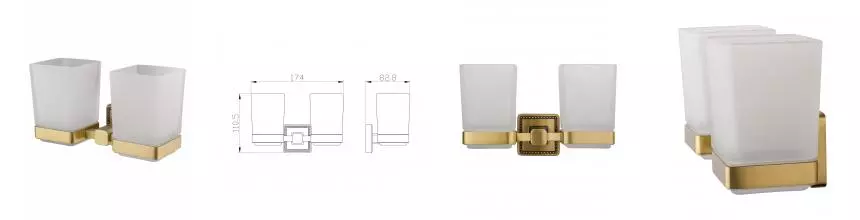 Два стакана для зубных щеток с держателем WONZON & WOGHAND ROMA, Бронза (WW-7228) · Roma, Wonzon & Woghand, WW-7228