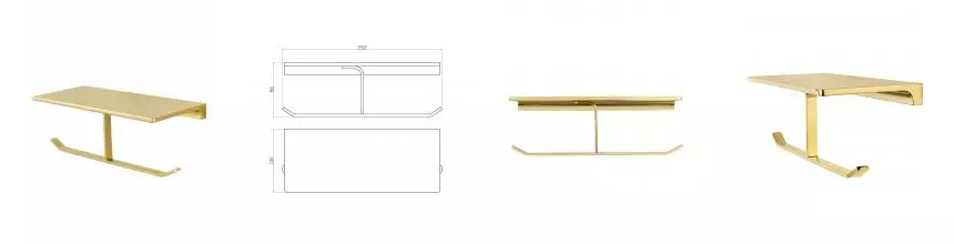 Двойной держатель для туалетной бумаги с полкой WONZON & WOGHAND ECLIPSE, Глянцевое золото (WW-9156-LG) · Eclipse, Wonzon & Woghand, WW-9156-LG