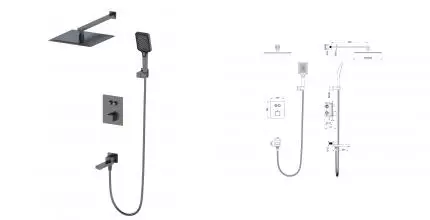 Душевая система с термостатом встраиваемая WONZON & WOGHAND, Темный графит (WW-88929003-BGM) · Wonzon & Woghand, WW-88929003-BGM