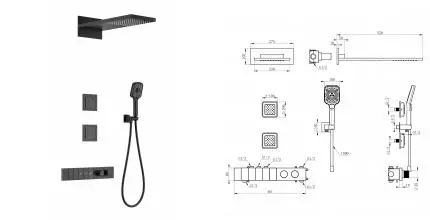Душевая система с термостатом встраиваемая WONZON & WOGHAND, Черный матовый (WW-D4538-A-MB) · Wonzon & Woghand, WW-D4538-A-MB