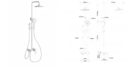 Душевая система с техническим душем WONZON & WOGHAND, Белый матовый (WW-A30874-MW) · Wonzon & Woghand, WW-A30874-MW