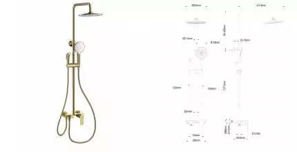 Душевая система с техническим душем WONZON & WOGHAND, Брашированное золото (WW-A30874-BG) · Wonzon & Woghand, WW-A30874-BG
