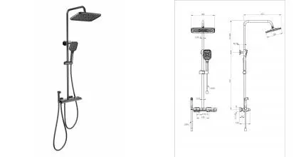 Душевая система с техническим душем и термостатом WONZON & WOGHAND MUSE Piano, Тёмный графит (WW-B4132-A-BGG) · Muse, Wonzon & Woghand, WW-B4132-A-BGG