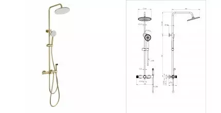 Душевая система с техническим душем и термостатом WONZON & WOGHAND, Брашированное золото (WW-B3097-A-BG) · Wonzon & Woghand, WW-B3097-A-BG