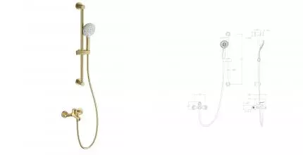Смеситель для ванны с душевым гарнитуром WONZON & WOGHAND, Брашированное золото (WW-4560-BG) · без серии, Wonzon & Woghand, WW-4560-BG