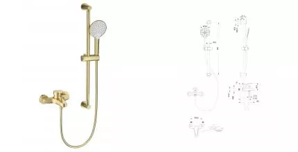 Смеситель для ванны с душевым гарнитуром WONZON & WOGHAND, Брашированное золото (WW-C2501-BG) · без серии, Wonzon & Woghand, WW-C2501-BG