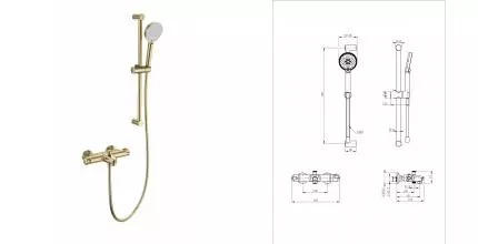 Смеситель для ванны с душевым гарнитуром и термостатом WONZON & WOGHAND, Брашированное золото (WW-C2001-A-BG) · без серии, Wonzon & Woghand, WW-C2001-A-BG