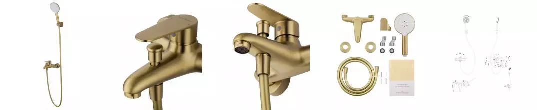 Смеситель для ванны с душем «Wonzon & Woghand» Alfa WW-AE3204-BG брашированное золото