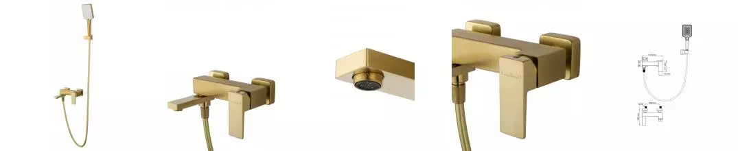 Смеситель для ванны с душем «Wonzon & Woghand» Cube 2.0 WW-88037068-BG брашированное золото