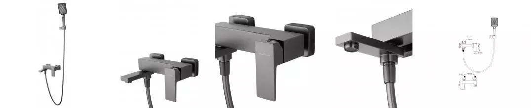 Смеситель для ванны с душем «Wonzon & Woghand» Cube 2.0 WW-88037068-BGM тёмный графит Смеситель для ванны с душем «Wonzon & Woghand» Cube 2.0 WW-88037068-BGM тёмный графит