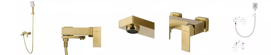 Смеситель для ванны с душем «Wonzon & Woghand» Cube WW-88639016-BG брашированное золото